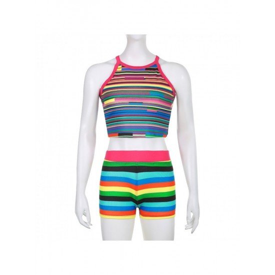 Striped Sleeveless Matching 2 Piece Short Sets