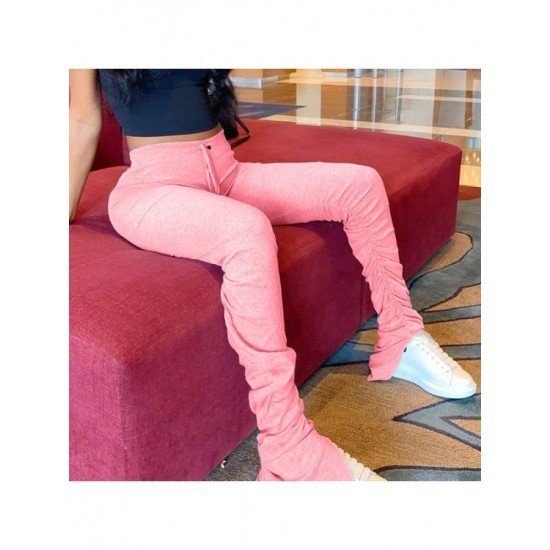  Casual Pure Color Ruched Women's Flare Pants