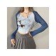 Vintage Cat Graphic V Neck Crop T Shirts