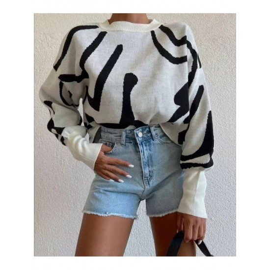 Casual Lantern Sleeve Zebra Stripes Women's Sweater