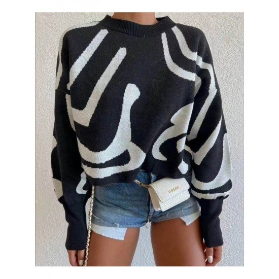 Casual Lantern Sleeve Zebra Stripes Women's Sweater