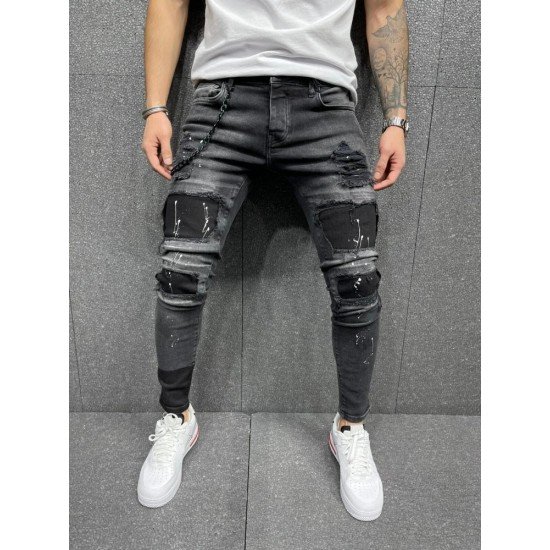  Fashion Patch Pure Color Men's Denim Jeans