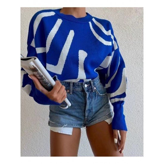 Casual Lantern Sleeve Zebra Stripes Women's Sweater