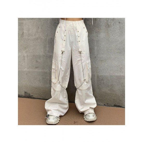 Hip Hop Chain Patchwork Wide Leg Cargo Trousers