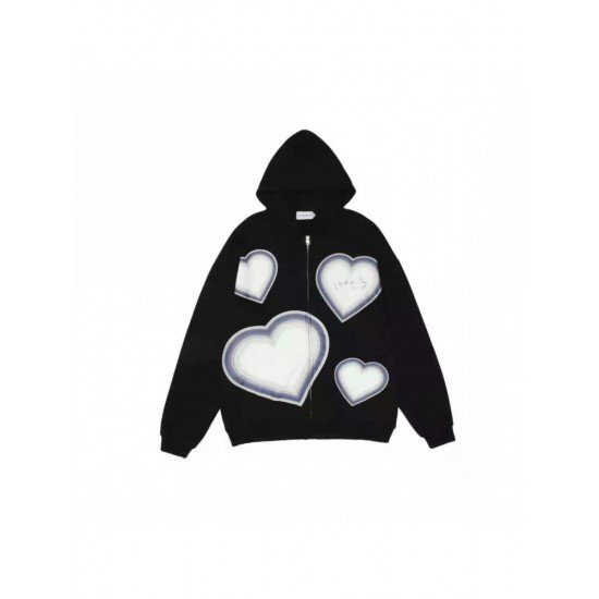 Heart Pattern Black Oversized Hooded Collar Coats