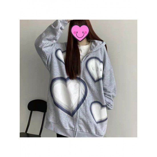 Heart Pattern Black Oversized Hooded Collar Coats