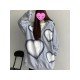 Heart Pattern Black Oversized Hooded Collar Coats