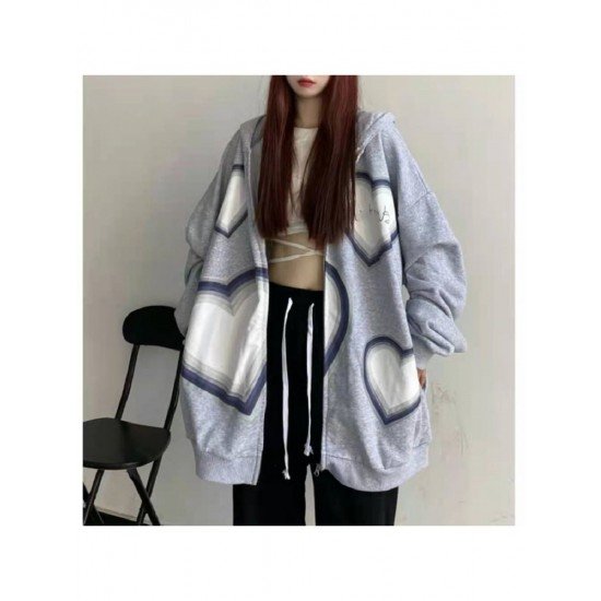 Heart Pattern Black Oversized Hooded Collar Coats