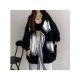 Heart Pattern Black Oversized Hooded Collar Coats