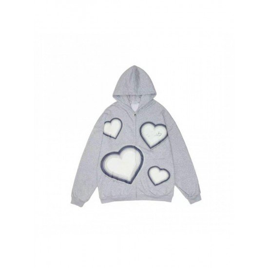 Heart Pattern Black Oversized Hooded Collar Coats