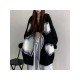 Heart Pattern Black Oversized Hooded Collar Coats