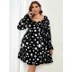 Plus Size Black Dots Puff Sleeve Ruffle Dresses