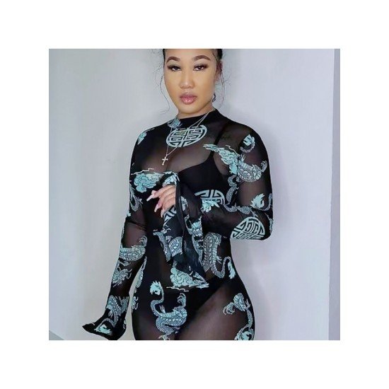 Nightclub See Through Backless Mock Neck Rompers