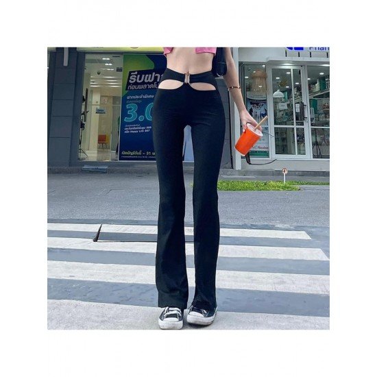  Fashion Pure Color Hollowed Out Low Waist Pants