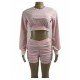 Solid Long Sleeve Matching Sweatshirt And Short Sets