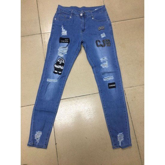 Embroidery White Ripped Jean Trousers For Men