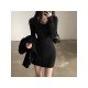 Casual Simple Black V Neck Long Sleeve Short Dress