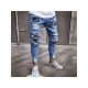 Embroidery White Ripped Jean Trousers For Men