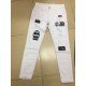 Embroidery White Ripped Jean Trousers For Men