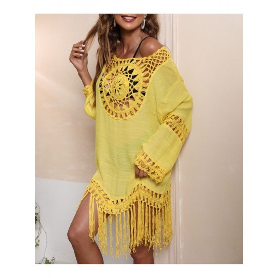  Boho Tassels Hollowed Out Patchwork Dress