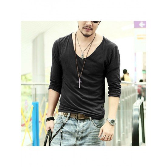  Casual Pure Color Men's Long Sleeve T-Shirt