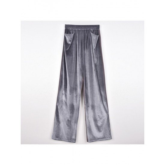 Contrast Color Straight Leg Elastic Waist Trousers