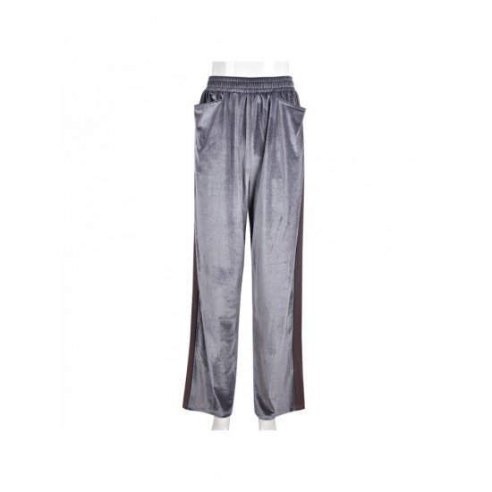 Contrast Color Straight Leg Elastic Waist Trousers