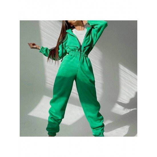 Zip Hooded Collar Sports Jumpsuits For Women