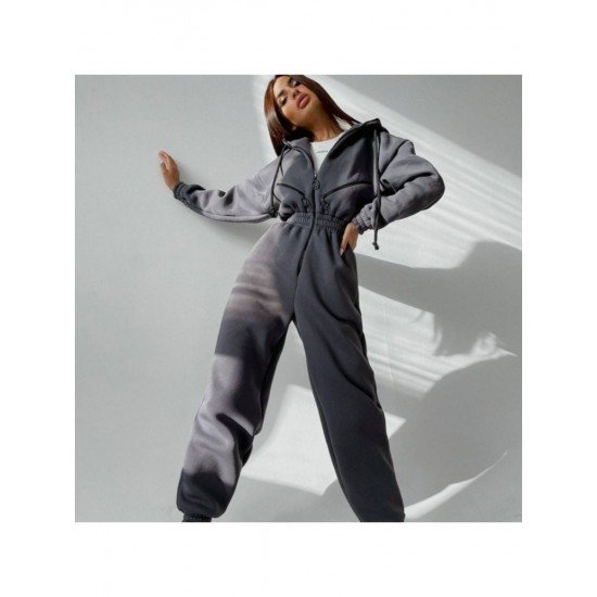 Zip Hooded Collar Sports Jumpsuits For Women