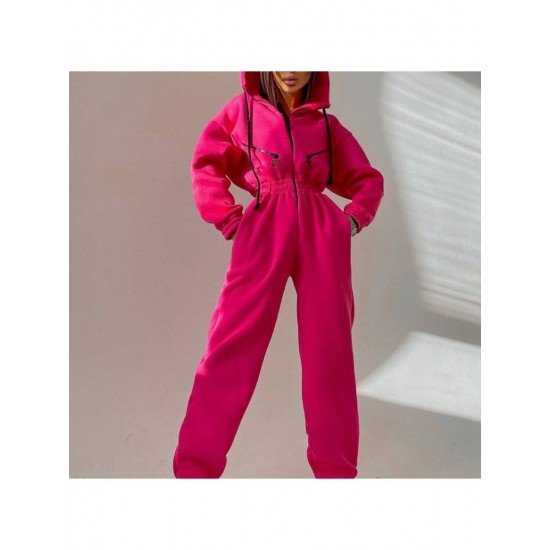 Zip Hooded Collar Sports Jumpsuits For Women