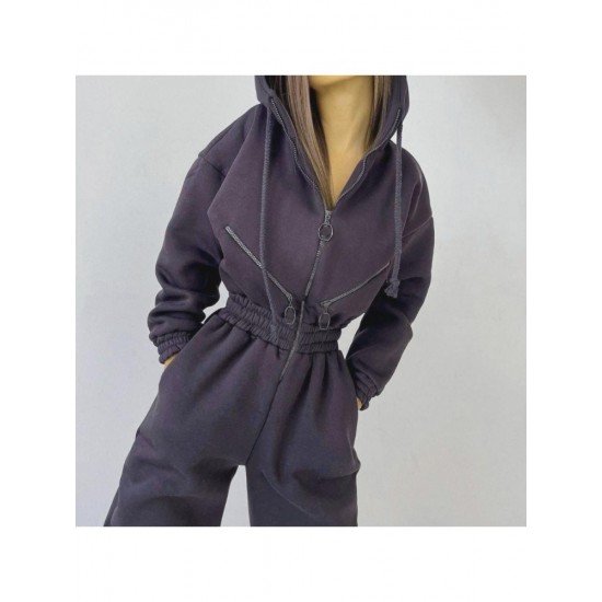 Zip Hooded Collar Sports Jumpsuits For Women