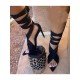 Women Printed Pointed Lace Up Heeled Sandals 