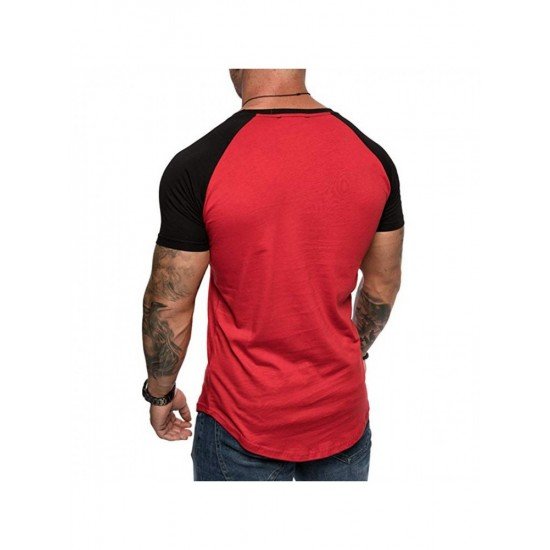  Men Summer Contrast Color Short Sleeve T Shirt