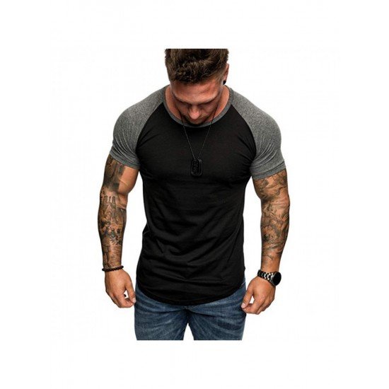  Men Summer Contrast Color Short Sleeve T Shirt