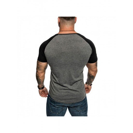  Men Summer Contrast Color Short Sleeve T Shirt