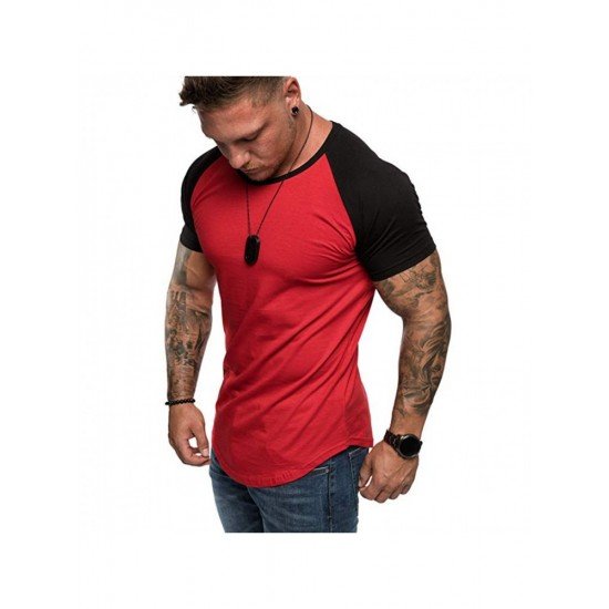  Men Summer Contrast Color Short Sleeve T Shirt