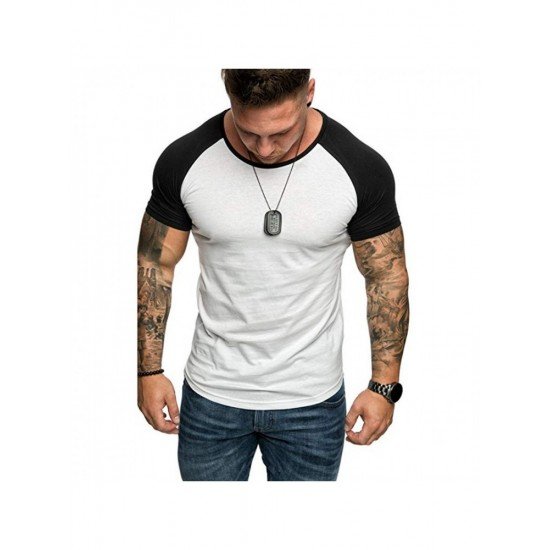  Men Summer Contrast Color Short Sleeve T Shirt