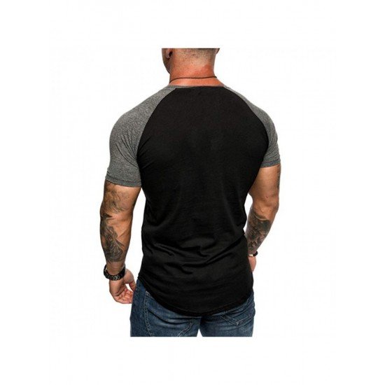  Men Summer Contrast Color Short Sleeve T Shirt