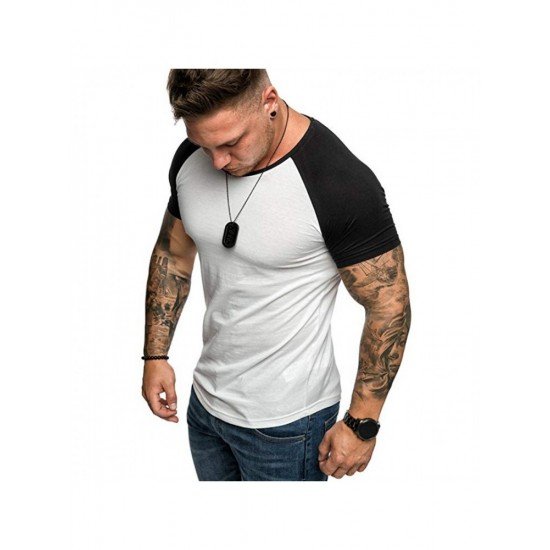  Men Summer Contrast Color Short Sleeve T Shirt