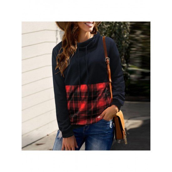  2022 Autumn Casual Hooded Plaid Patchwork Women's Sweater