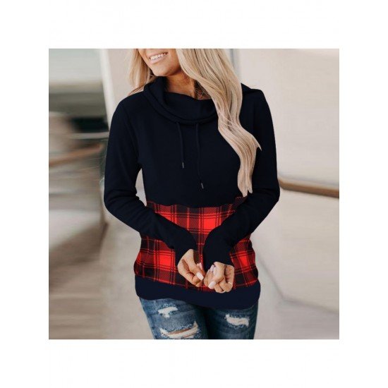  2022 Autumn Casual Hooded Plaid Patchwork Women's Sweater