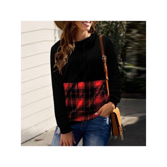  2022 Autumn Casual Hooded Plaid Patchwork Women's Sweater