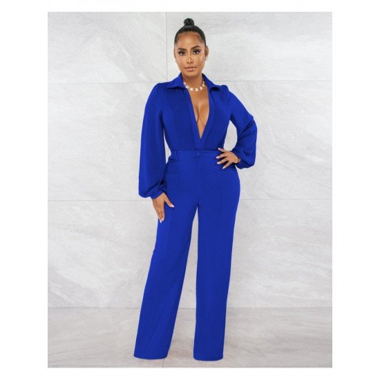  Sexy Pure Color Long Sleeve Women's Jumpsuit