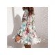 Vacation Printed Ruffles Lantern Sleeve Short Dress