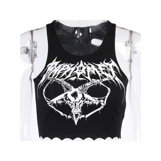  Sexy Crew Neck Digital Printing Crop Vest