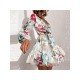 Vacation Printed Ruffles Lantern Sleeve Short Dress