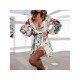 Vacation Printed Ruffles Lantern Sleeve Short Dress