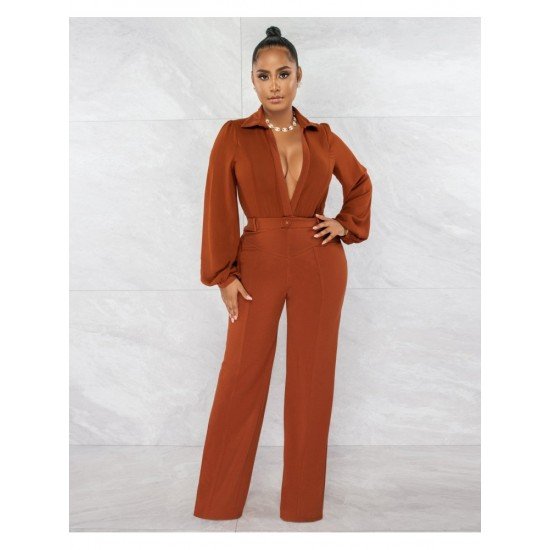  Sexy Pure Color Long Sleeve Women's Jumpsuit