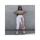 White Smiling Face Printed Sports Trousers For Women