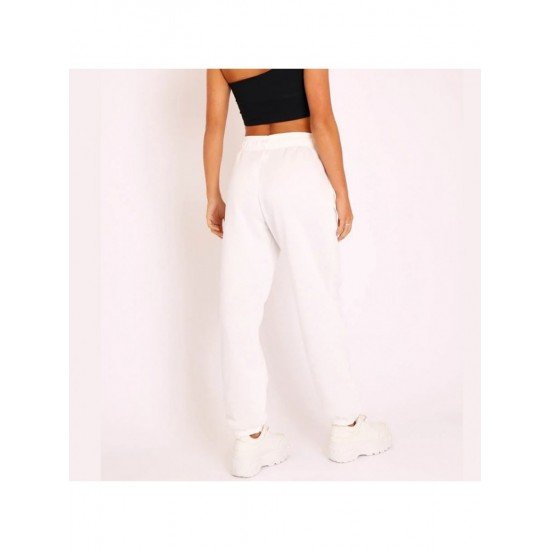 White Smiling Face Printed Sports Trousers For Women